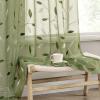 MIULEE Ivory Sheer Curtains 2 Panels Embroidered Leaf Patterned Rod Pocket Floral Semi Sheer Faux Linen Short Window Curtains Drapes Set for Kitchen Bathroom Cafe, 30×30 Inches Length(Sage Green)