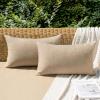 MIULEE Pack of 2 Decorative Outdoor Solid Waterproof Throw Pillow Covers Faux Linen Garden Farmhouse Cushion Cases for Summer Patio Tent Balcony Couch Sofa 16×16 Inch Navy(Light Tan)