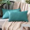 MIULEE Pack of 2 Decorative Outdoor Solid Waterproof Throw Pillow Covers Faux Linen Garden Farmhouse Cushion Cases for Summer Patio Tent Balcony Couch Sofa 16×16 Inch Navy(Turquoise)
