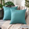 MIULEE Pack of 2 Decorative Outdoor Solid Waterproof Throw Pillow Covers Faux Linen Garden Farmhouse Cushion Cases for Summer Patio Tent Balcony Couch Sofa 16×16 Inch Navy(Turquoise)