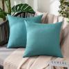 MIULEE Pack of 2 Decorative Outdoor Solid Waterproof Throw Pillow Covers Faux Linen Garden Farmhouse Cushion Cases for Summer Patio Tent Balcony Couch Sofa 16×16 Inch Navy(Turquoise)