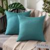MIULEE Pack of 2 Decorative Outdoor Solid Waterproof Throw Pillow Covers Faux Linen Garden Farmhouse Cushion Cases for Summer Patio Tent Balcony Couch Sofa 16×16 Inch Navy(Turquoise)