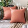 MIULEE Pack of 2 Decorative Outdoor Solid Waterproof Throw Pillow Covers Faux Linen Garden Farmhouse Cushion Cases for Summer Patio Tent Balcony Couch Sofa 16×16 Inch Navy(Coral Red)