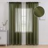 MIULEE Terracotta Linen Textured Sheer Curtains 2 Panels for Bedroom/Living Room Semi Transparent Voile Rust Boho Farmhouse Fall Decor Window Drapes Rod Pocket, W 54 x L 90 Inches Long(Olive Green)