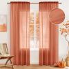 MIULEE Terracotta Linen Textured Sheer Curtains 2 Panels for Bedroom/Living Room Semi Transparent Voile Rust Boho Farmhouse Fall Decor Window Drapes Rod Pocket, W 54 x L 90 Inches Long(Burnt Orange)