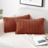 MIULEE Fall Rust Corduroy Decorative Spring Throw Pillow Covers Pack of 2 Pom-pom Soft Boho Striped Pillow Covers Modern Farmhouse Home Decor for Sofa Living Room Couch Bed 12×20 Inch(Rust)