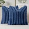 MIULEE Faux Fur Decorative Throw Pillow Covers 18×18 Inch Set of 2, Coastal Modern Art Spring Home Decor Soft Plush Couch Pillows Cozy Fluffy Cushion Covers for Sofa Bed Grey Blue(Navy Blue)