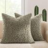 MIULEE Pack of 2 Throw Pillow Covers 18×18 Inch Neutral Khaki Faux Fur Decorative Sherpa Pillow Covers Fuzzy Accent Soft Sheepskin Fleece Cushion Cases for Boho Home Decor Couch Living Room Bed(Sage Green)