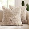 MIULEE Pack of 2 Throw Pillow Covers 18×18 Inch Neutral Khaki Faux Fur Decorative Sherpa Pillow Covers Fuzzy Accent Soft Sheepskin Fleece Cushion Cases for Boho Home Decor Couch Living Room Bed(Neutral Light Beige)
