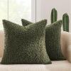MIULEE Pack of 2 Throw Pillow Covers 18×18 Inch Neutral Khaki Faux Fur Decorative Sherpa Pillow Covers Fuzzy Accent Soft Sheepskin Fleece Cushion Cases for Boho Home Decor Couch Living Room Bed(Olive Green)