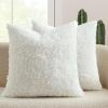 MIULEE Pack of 2 Throw Pillow Covers 18×18 Inch Neutral Khaki Faux Fur Decorative Sherpa Pillow Covers Fuzzy Accent Soft Sheepskin Fleece Cushion Cases for Boho Home Decor Couch Living Room Bed(Pure White)