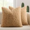 MIULEE Pack of 2 Throw Pillow Covers 18×18 Inch Neutral Khaki Faux Fur Decorative Sherpa Pillow Covers Fuzzy Accent Soft Sheepskin Fleece Cushion Cases for Boho Home Decor Couch Living Room Bed(Camel)