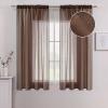 MIULEE Terracotta Linen Textured Sheer Curtains 2 Panels for Bedroom/Living Room Semi Transparent Voile Rust Boho Farmhouse Fall Decor Window Drapes Rod Pocket, W 54 x L 90 Inches Long(Chocolate Brown)