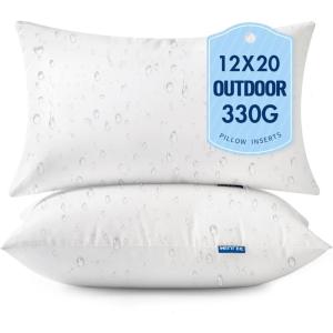 MIULEE 12×20 Outdoor Pillows,Set of 2 Throw Pillows Waterproof,Soft Support Throw Inserts Decorative Water Resistant for Patio Furniture and Garden(12×20 Inch (Pack of 2))
