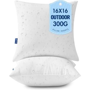 MIULEE 12×20 Outdoor Pillows,Set of 2 Throw Pillows Waterproof,Soft Support Throw Inserts Decorative Water Resistant for Patio Furniture and Garden(16×16 Inch (Pack of 2))
