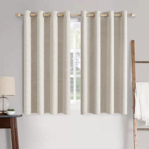 MIULEE 90 Inches Linen Textured Curtains for Bedroom 100% Blackout Thermal Insulated Natural Beige Grommet Room Darkening Curtains & Drapes Luxury Decor for Living Room Nursery 52 x 90 Inch (2 Panels)(Birch)