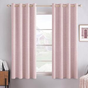 MIULEE 90 Inches Linen Textured Curtains for Bedroom 100% Blackout Thermal Insulated Natural Beige Grommet Room Darkening Curtains & Drapes Luxury Decor for Living Room Nursery 52 x 90 Inch (2 Panels)(Pink)