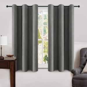 MIULEE 90 Inches Linen Textured Curtains for Bedroom 100% Blackout Thermal Insulated Natural Beige Grommet Room Darkening Curtains & Drapes Luxury Decor for Living Room Nursery 52 x 90 Inch (2 Panels)(Dark Grey)