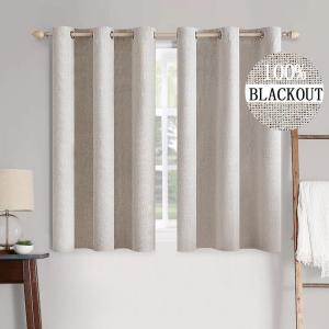 MIULEE 90 Inches Linen Textured Curtains for Bedroom 100% Blackout Thermal Insulated Natural Beige Grommet Room Darkening Curtains & Drapes Luxury Decor for Living Room Nursery 52 x 90 Inch (2 Panels)(Ivory)