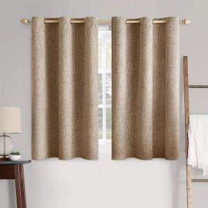 MIULEE 90 Inches Linen Textured Curtains for Bedroom 100% Blackout Thermal Insulated Natural Beige Grommet Room Darkening Curtains & Drapes Luxury Decor for Living Room Nursery 52 x 90 Inch (2 Panels)(Copper Brown)
