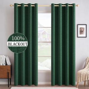 MIULEE 90 Inches Linen Textured Curtains for Bedroom 100% Blackout Thermal Insulated Natural Beige Grommet Room Darkening Curtains & Drapes Luxury Decor for Living Room Nursery 52 x 90 Inch (2 Panels)(Emerald Green)