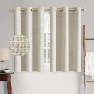 MIULEE 90 Inches Linen Textured Curtains for Bedroom 100% Blackout Thermal Insulated Natural Beige Grommet Room Darkening Curtains & Drapes Luxury Decor for Living Room Nursery 52 x 90 Inch (2 Panels)(Cream)