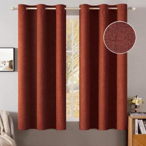 MIULEE 90 Inches Linen Textured Curtains for Bedroom 100% Blackout Thermal Insulated Natural Beige Grommet Room Darkening Curtains & Drapes Luxury Decor for Living Room Nursery 52 x 90 Inch (2 Panels)(Burnt Orange)