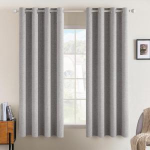 MIULEE 90 Inches Linen Textured Curtains for Bedroom 100% Blackout Thermal Insulated Natural Beige Grommet Room Darkening Curtains & Drapes Luxury Decor for Living Room Nursery 52 x 90 Inch (2 Panels)(Light Gray)