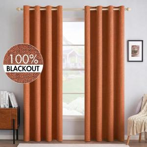 MIULEE 90 Inches Linen Textured Curtains for Bedroom 100% Blackout Thermal Insulated Natural Beige Grommet Room Darkening Curtains & Drapes Luxury Decor for Living Room Nursery 52 x 90 Inch (2 Panels)(Orange)