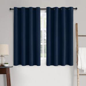 MIULEE 90 Inches Linen Textured Curtains for Bedroom 100% Blackout Thermal Insulated Natural Beige Grommet Room Darkening Curtains & Drapes Luxury Decor for Living Room Nursery 52 x 90 Inch (2 Panels)(Midnight Blue)