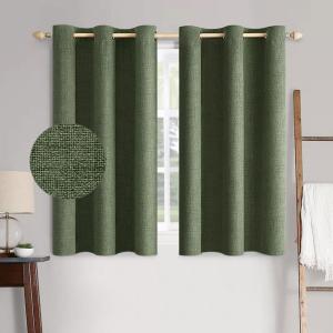 MIULEE 90 Inches Linen Textured Curtains for Bedroom 100% Blackout Thermal Insulated Natural Beige Grommet Room Darkening Curtains & Drapes Luxury Decor for Living Room Nursery 52 x 90 Inch (2 Panels)(Olive Green)