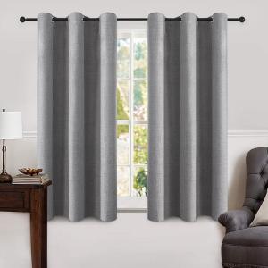 MIULEE 90 Inches Linen Textured Curtains for Bedroom 100% Blackout Thermal Insulated Natural Beige Grommet Room Darkening Curtains & Drapes Luxury Decor for Living Room Nursery 52 x 90 Inch (2 Panels)(Grey)