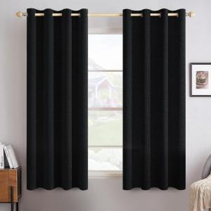 MIULEE 90 Inches Linen Textured Curtains for Bedroom 100% Blackout Thermal Insulated Natural Beige Grommet Room Darkening Curtains & Drapes Luxury Decor for Living Room Nursery 52 x 90 Inch (2 Panels)(Black)