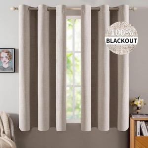 MIULEE 90 Inches Linen Textured Curtains for Bedroom 100% Blackout Thermal Insulated Natural Beige Grommet Room Darkening Curtains & Drapes Luxury Decor for Living Room Nursery 52 x 90 Inch (2 Panels)(Khaki)