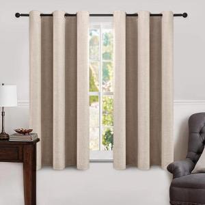 MIULEE 90 Inches Linen Textured Curtains for Bedroom 100% Blackout Thermal Insulated Natural Beige Grommet Room Darkening Curtains & Drapes Luxury Decor for Living Room Nursery 52 x 90 Inch (2 Panels)(Beige)