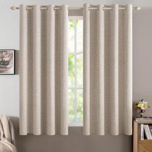 MIULEE 90 Inches Linen Textured Curtains for Bedroom 100% Blackout Thermal Insulated Natural Beige Grommet Room Darkening Curtains & Drapes Luxury Decor for Living Room Nursery 52 x 90 Inch (2 Panels)(Natural)