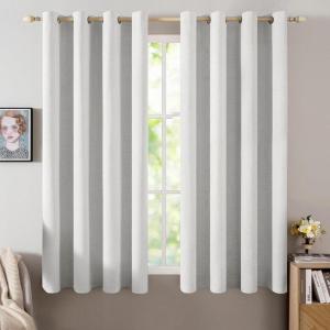 MIULEE 90 Inches Linen Textured Curtains for Bedroom 100% Blackout Thermal Insulated Natural Beige Grommet Room Darkening Curtains & Drapes Luxury Decor for Living Room Nursery 52 x 90 Inch (2 Panels)(Heathered White)
