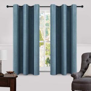 MIULEE 90 Inches Linen Textured Curtains for Bedroom 100% Blackout Thermal Insulated Natural Beige Grommet Room Darkening Curtains & Drapes Luxury Decor for Living Room Nursery 52 x 90 Inch (2 Panels)(Dusty Blue)
