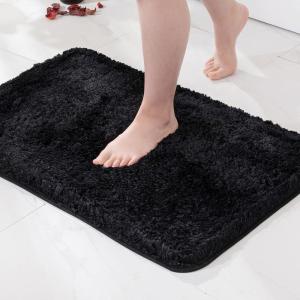 MIULEE Burnt Orange Extra Thick Non Slip Bathroom Rug Fall Shaggy Soft Bath Mat Plush Microfiber Absorbent Water for Shower Tub Machine Washable (16×24 Inches)(Black)