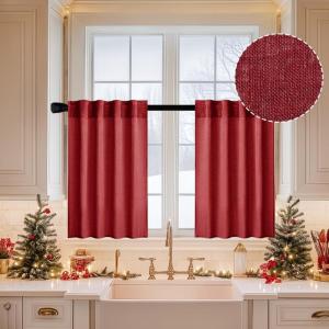 MIULEE Chocolate Brown Linen Curtains 90 Inch Long for Bedroom Living Room, Soft Thick Linen Textured Window Drapes Semi Sheer Light Filtering Back Tab Rod Pocket Burlap Look Decor, 2 Panels(Burgundy Red)