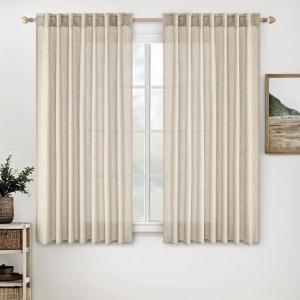 MIULEE Chocolate Brown Linen Curtains 90 Inch Long for Bedroom Living Room, Soft Thick Linen Textured Window Drapes Semi Sheer Light Filtering Back Tab Rod Pocket Burlap Look Decor, 2 Panels(Beige)