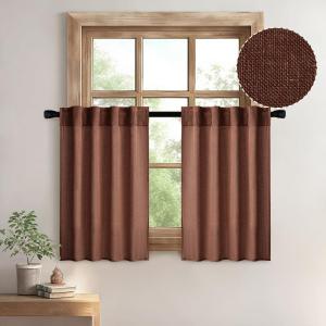 MIULEE Chocolate Brown Linen Curtains 90 Inch Long for Bedroom Living Room, Soft Thick Linen Textured Window Drapes Semi Sheer Light Filtering Back Tab Rod Pocket Burlap Look Decor, 2 Panels(Warm Brown)