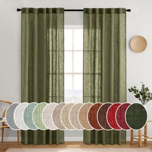 MIULEE Chocolate Brown Linen Curtains 90 Inch Long for Bedroom Living Room, Soft Thick Linen Textured Window Drapes Semi Sheer Light Filtering Back Tab Rod Pocket Burlap Look Decor, 2 Panels(Light Olive Green)