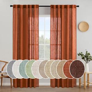 MIULEE Chocolate Brown Linen Curtains 90 Inch Long for Bedroom Living Room, Soft Thick Linen Textured Window Drapes Semi Sheer Light Filtering Back Tab Rod Pocket Burlap Look Decor, 2 Panels(Rust)