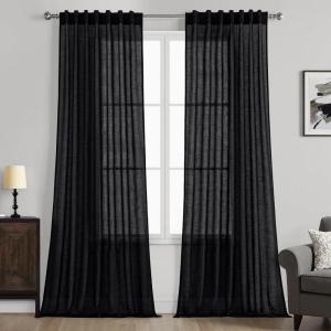 MIULEE Chocolate Brown Linen Curtains 90 Inch Long for Bedroom Living Room, Soft Thick Linen Textured Window Drapes Semi Sheer Light Filtering Back Tab Rod Pocket Burlap Look Decor, 2 Panels(Black)