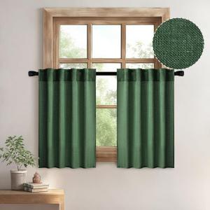 MIULEE Chocolate Brown Linen Curtains 90 Inch Long for Bedroom Living Room, Soft Thick Linen Textured Window Drapes Semi Sheer Light Filtering Back Tab Rod Pocket Burlap Look Decor, 2 Panels(Emerald Green)
