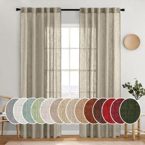 MIULEE Chocolate Brown Linen Curtains 90 Inch Long for Bedroom Living Room, Soft Thick Linen Textured Window Drapes Semi Sheer Light Filtering Back Tab Rod Pocket Burlap Look Decor, 2 Panels(Oatmeal)