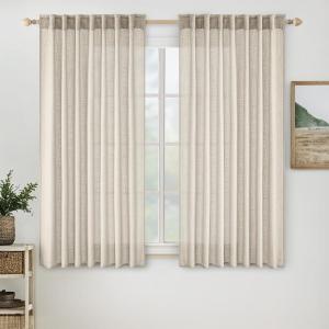 MIULEE Chocolate Brown Linen Curtains 90 Inch Long for Bedroom Living Room, Soft Thick Linen Textured Window Drapes Semi Sheer Light Filtering Back Tab Rod Pocket Burlap Look Decor, 2 Panels(Cream)