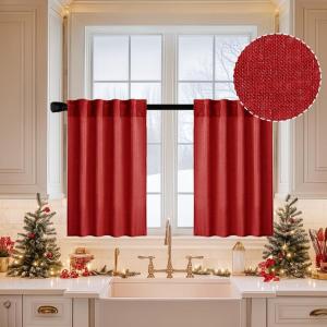 MIULEE Chocolate Brown Linen Curtains 90 Inch Long for Bedroom Living Room, Soft Thick Linen Textured Window Drapes Semi Sheer Light Filtering Back Tab Rod Pocket Burlap Look Decor, 2 Panels(Red)