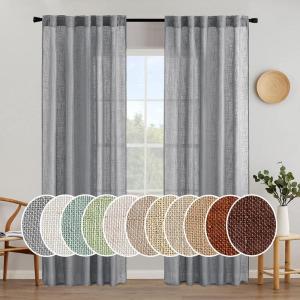 MIULEE Chocolate Brown Linen Curtains 90 Inch Long for Bedroom Living Room, Soft Thick Linen Textured Window Drapes Semi Sheer Light Filtering Back Tab Rod Pocket Burlap Look Decor, 2 Panels(Grey)